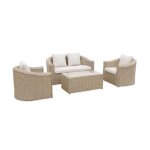 Salon de jardin en r�sine tress�e arrondie 4 places - valentino naturel - coussins beiges. canap� fauteuils ...