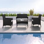Salon de jardin rsine tresse noir / ecru - ensemble 4 places - canap + fauteuil + table - imora