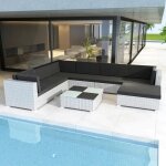 Vidaxl salon de jardin 8 pcs avec coussins rsine tresse blanc