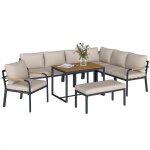 Salon de jardin en r�sine tress�e - ensemble canap� dangle ext�rieur - 7 pi�ces modulable avec table ...