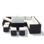 Fidji noir / blanc : salon de jardin encastrable en résine tressée 10 personnes Fidji noir / blanc : salon de jardin encastrable en résine tressée 10 personnes