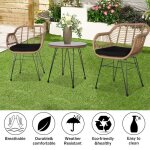 Salon de jardin en r�sine tress�e marron 2 places - coussins noir