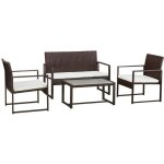 Salon de jardin majorque en rsine tresse marron 4 places - coussins ivoire