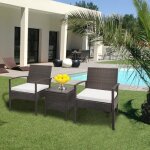 Salon de jardin en rsine tresse - mobilier dextrieur - ensemble de 3 pices - marron