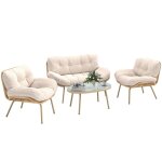 Salon de jardin en r�sine tress�e - mobilier de jardin - outsunny - coussin 12cm �pais canap� 138 cm ...