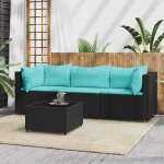 Salon de jardin en r�sine tress�e - vidaxl - 4 pi�ces - coussins bleu eau - r�sine tress�e - acier enduit ...