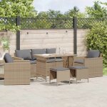 Salon de jardin en r�sine tress�e - vidaxl - 6 pi�ces - beige - r�sistance aux uv - coussins gris clair ...