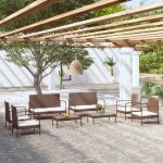 Salon de jardin en r�sine tress�e - vidaxl - 8 pi�ces - marron - coussins blanc cr�me - r�sine tress�e ...