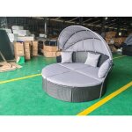 Salon de jardin rond ext�rieur costway en rotin pe plateau r�tractable coussins et oreillers gris chaise ...