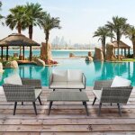 Salon de jardin en rotin et alu 4 places + table basse