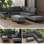 Salon de jardin en rotin - canap� dangle - 4 - 5 personnes - gris - housse amovible et lavable - rotin ...