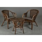 Salon de jardin - rotin et cannage - 2 fauteuils + 1 table ronde - marron