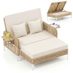 Salon de jardin en rotin pe costway 2 places dossier r�glable coussins oreillers canap� - lit diy ext�rieur ...