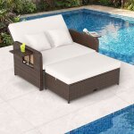 Salon de jardin en rotin pe costway ottoman de rangement dossier r�glable � 4 niveaux tables lat�rales ...