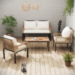 Salon de jardin en rotin synth�tique 4 pi�ces avec canap� double - 2 fauteuils et table - coussins confortable ...