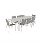 Table de jardin extensible aluminium + 8 assises - chicago blanc / taupe - table extensible 175 / 245cm ...