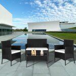 Salon de jardin table 1 canap 2 places 2 fauteuils en rsine tresse rotin pour jardin balcon (noir) ...