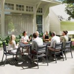 Salon de jardin table extensible 135 - 270 cm en aluminium et textil�ne 6 / 10 personnes 8 chaises empilables ...