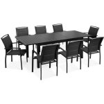 Ensemble table de jardin extensible et 8 fauteuils en aluminium noir - oviala