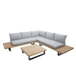 Salon de jardin terrasse balcon lu par e ensemble canape table en bois fsc certifie coussin gris clair ...