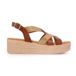 Sandales compens�es cuir gold imprim� croco femme biostock