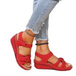 Sandales compens�es femme casual - rouge - sandale de plage en cuir pu chaussures confort �t� taille ...