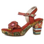 Sandales femme - laura vita - cuir rouge - multicolore - talon et plateau