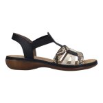 Sandales - rieker 65918 - noir - cuir & synth�tique - talon 3. 5 cm