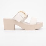 Sandales � talons blanche en cuir tessa boucle dor�e femme scholl