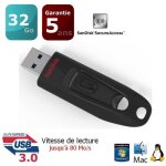Cl usb - sandisk - ultra 32 go - usb 3. 0 - vitesse de lecture 80 mo / s - cryptage aes 128 bits