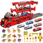 Sanlebi camion transporteur de voitures avec 6 mini voitures en mtal 12 dinosaure jouet de camion pour ...