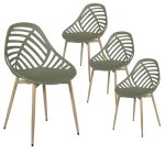 Saori - lot de 4 chaises de jardin coque plastique ajour�e vert olive pieds m�tal