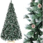 Sapin de no�l artificiel 210cm arbre de no�l avec support en bois pin enneig� blanc naturelpommes de ...
