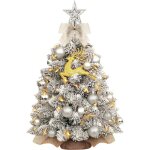 Sapin de no�l artificiel avec �clairage led - febest - 60 cm - flocage - 80 branches - 15 boules d�coratives ...