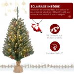 Sapin de nol artificiel lumineux 90cm avec base en lin led lumire chaud 8 modes d?clairage
