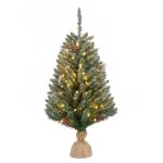 Sapin de nol artificiel lumineux mini avec pommes de pin - 90 cm - 118 branches