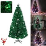 Sapin de nol lumineux - aufun - 150 cm - flocons de neige led - fibre optique - couleurs changeantes ...