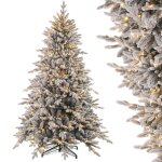 Sapin de no�l lumineux led 210cm vankel - 320 lumi�res blanc chaud - 1287 branches floqu� neige pvc + ...