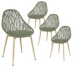Saya - lot de 4 chaises de jardin coque plastique ajoure vert olive pieds mtal