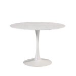 Scars - table ronde �110cm c�ramique blanche motif craquelures