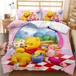 Scd - 4828 parure de lit disney winnie lourson 3d jolie housse de couette avec taies doreiller doublure ...