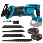 Scie alternative sans fil �quip�e de deux batteries 21v 300w / 3300 tr / min adapt�e � la coupe du bois ...