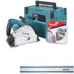 Scie circulaire plongeante makita 1300w 165mm en coffret mak - pac + rail de guidage 1400 mm - sp6000j ...