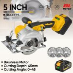 Scie circulaire sans fil 125 mm 1000 w batterie 21 v incluse 3 vitesses r�glables angle de coupe de 45� ...