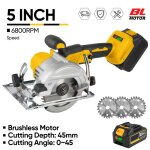 Scie circulaire sans fil 125 mm 1000 w avec batterie 21 v 3 vitesses r�glables profondeur de coupe de ...