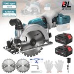 Scie circulaire sans fil de 125 mm profondeur de coupe de 45 mm 7000 tr / min comprend 2 batteries et ...