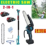 Scie � perche �lectrique sans fil 2 en 1 - avec scie � cha�ne � poign�e r�tractable avec 2 piles pour ...