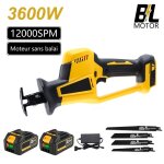 Scie sabre �lectrique sans fil 4 lames - 21v scie sabre �quip� de 2 batteries - 3600w - 15mm - vitesse ...