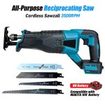 Scie sabre sans fil 18v ? compatible makita (batterie non incluse) ? moteur brushless ? 3500 spm ? 4 ...