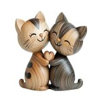 Sculpture en bois dun couple de chats ? d�coration de bureau en 2d plate avec c�lin